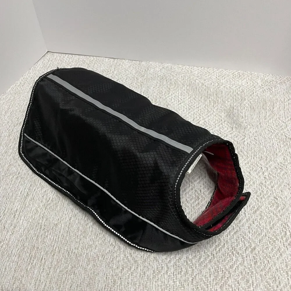 Top Paw Dog M Black Reflective Coat with Red Plaid Lining Waterproof